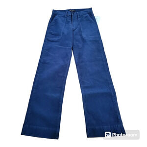 Modern American blue corduroy wide leg high rise pants